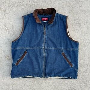 Wrangler Hero Denim Sherpa Lined Vest Brown Corduroy Trim Size XL